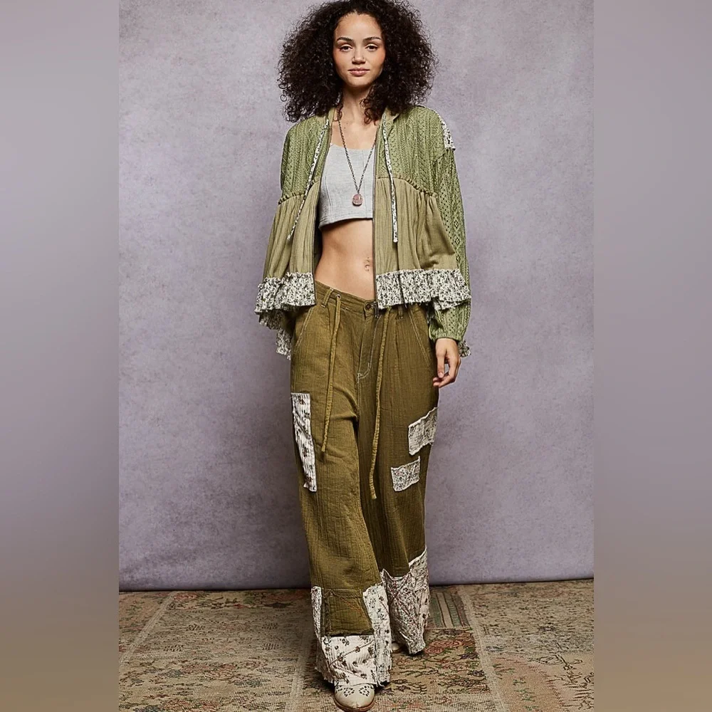 ⚡️ POL “ Basil Meadow “ Ruffle Knit Zip Up | Dried Basil - Picture 5 of 5